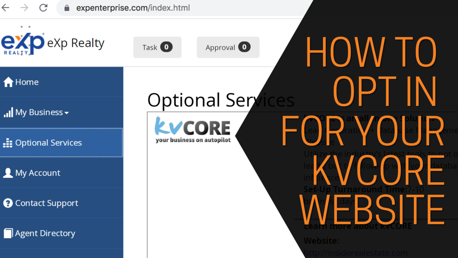 How to Opt In For Your kvCORE Website for Agents with eXp Realty ...